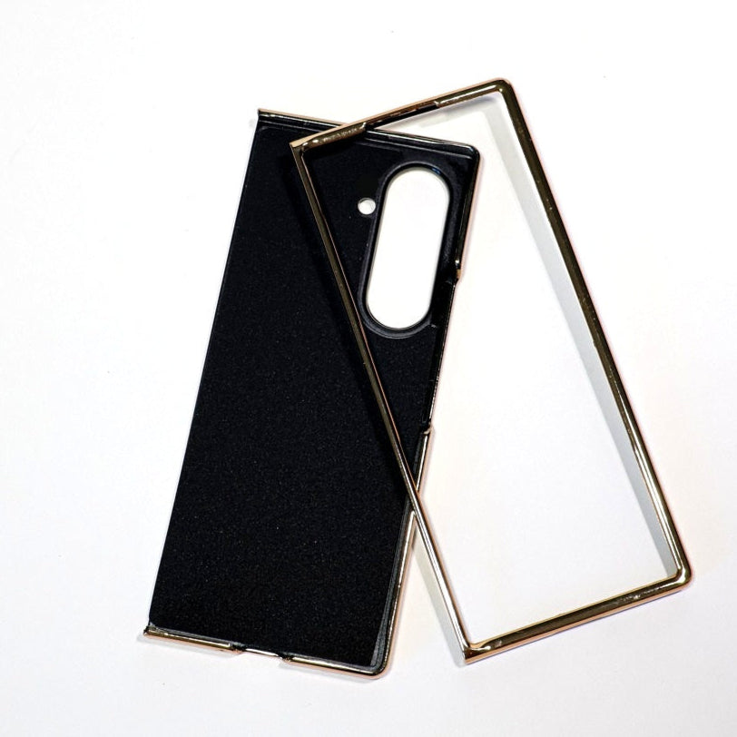 Samsung Galaxy Z Fold7 LV Leather Case, Gold Electroplated Luxurious Premium Louis Vuitton Leather Case