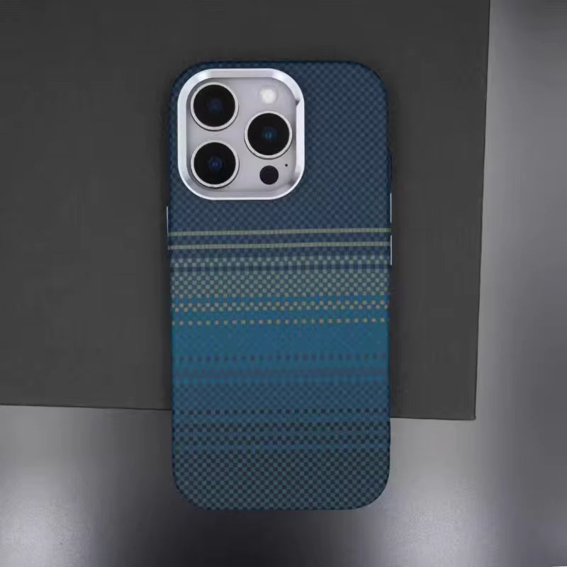 iPhone 16 Pro Carbon Case, Luxo Life Carbon Texture with Metal Camera Protection Magsafe Case - Blue