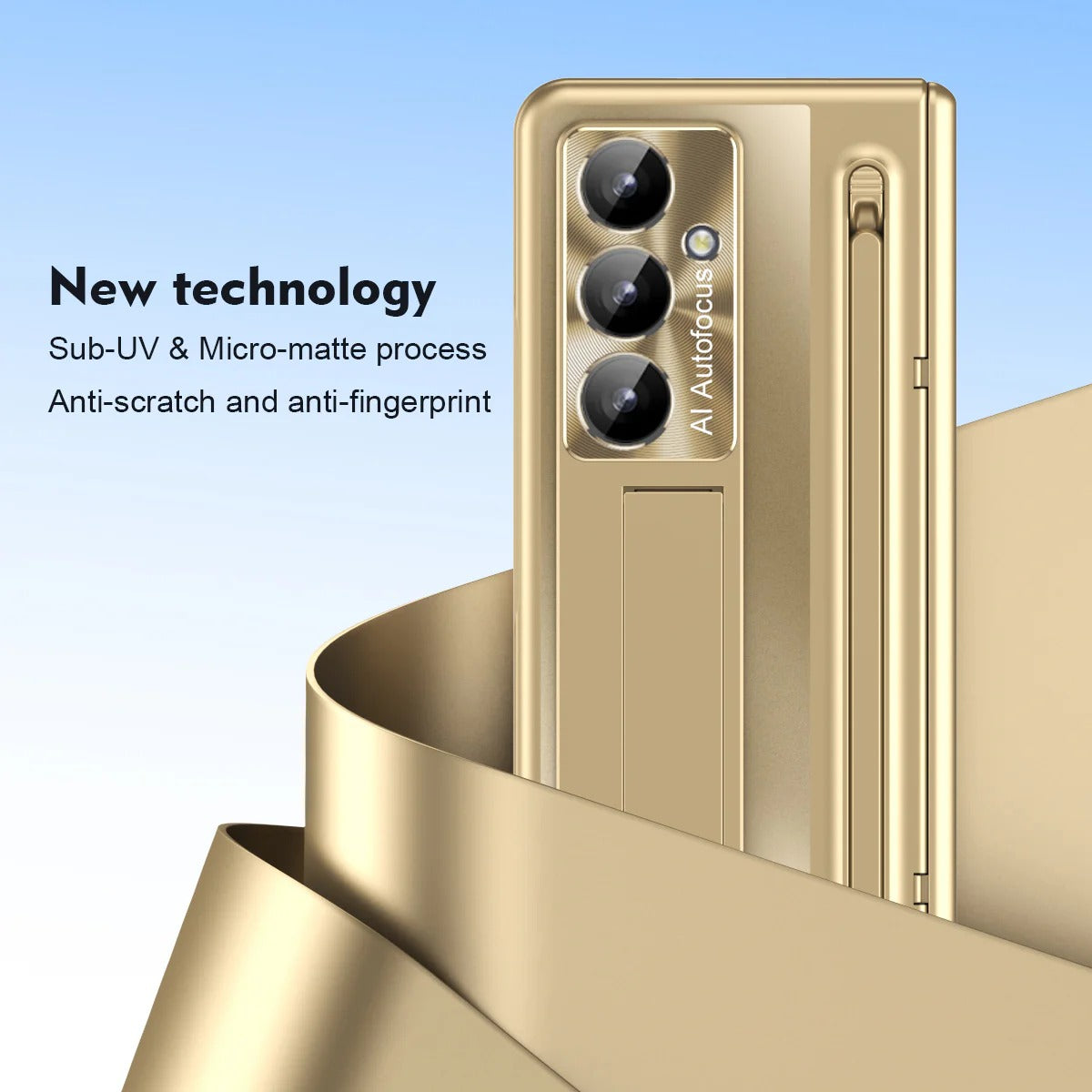 Samsung Galaxy Z Fold7 Electroplating Autofocus S-Pen Case with Kickstand Hinge Protection & Front Glass - Gold