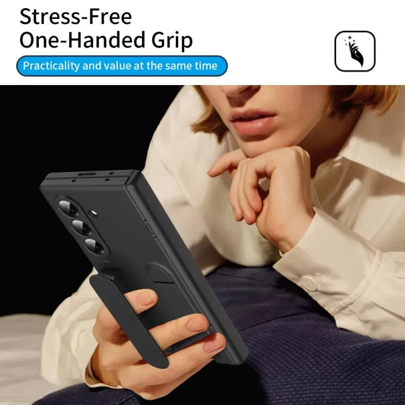 Samsung Galaxy Z Fold7 Silicon Skin Feel Band Strip & Kickstand Case with Hinge Protection - Grey