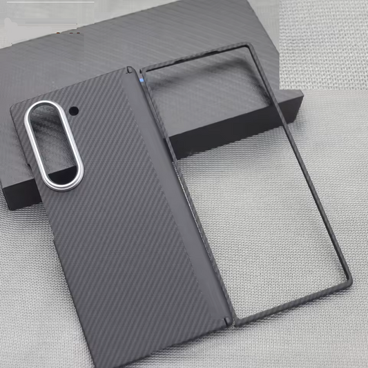Samsung Galaxy Z Fold6 Slim Carbon Case, 0.6mm Thin Carbon Fiber Case with Magsafe, Hinge Protection & Front Glass - Black