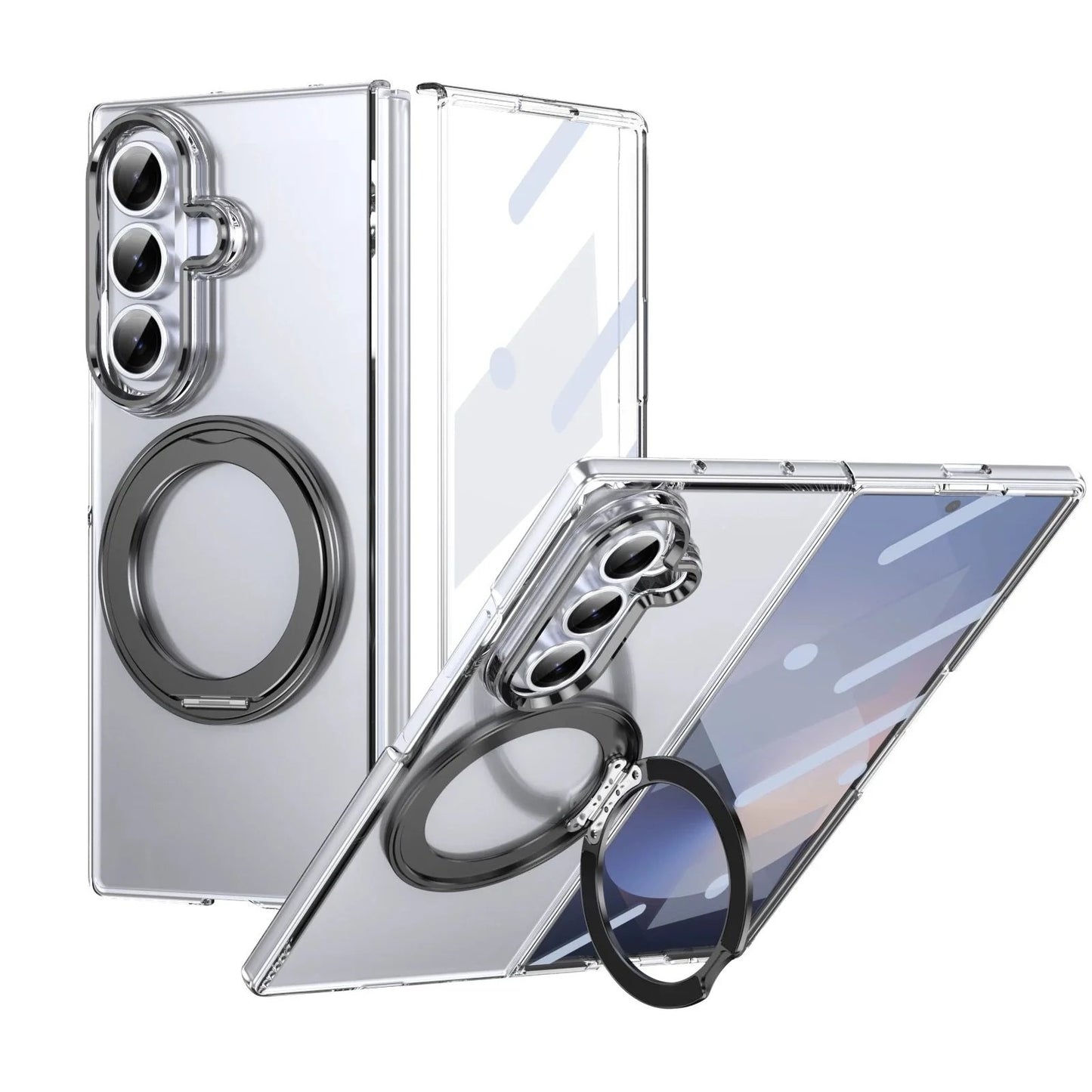 Samsung Galaxy Z Fold7 Anti Yellow 360° Rotating Ring Stand Magnetic Case with Magsafe - Clear