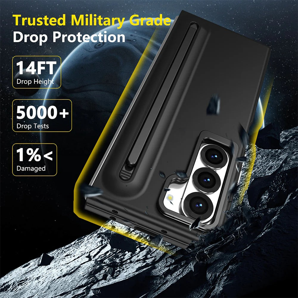 Samsung Galaxy Z Fold7 S-Pen Case, Skin Feel Metal Camera Stand with Front Glass