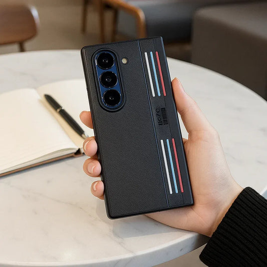 Samsung Galaxy Z Fold7 Tri Stripes Pro Racer Dotted Vegan Leather Back Cover - Black