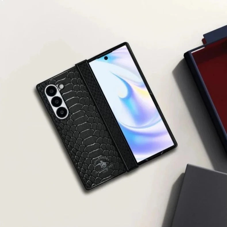 Samsung Galaxy Z Fold7 Santa Barbara Knight Series Leather Protective Shell with Hinge Protection - Black