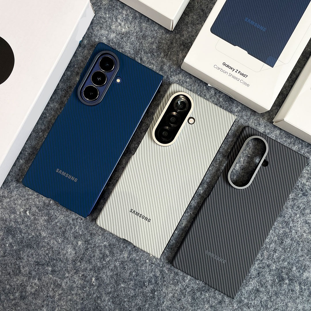 Samsung Galaxy Z Fold7 0.8mm Aramid Carbon Fiber Back Cover with Logo (Only Back) - Blue