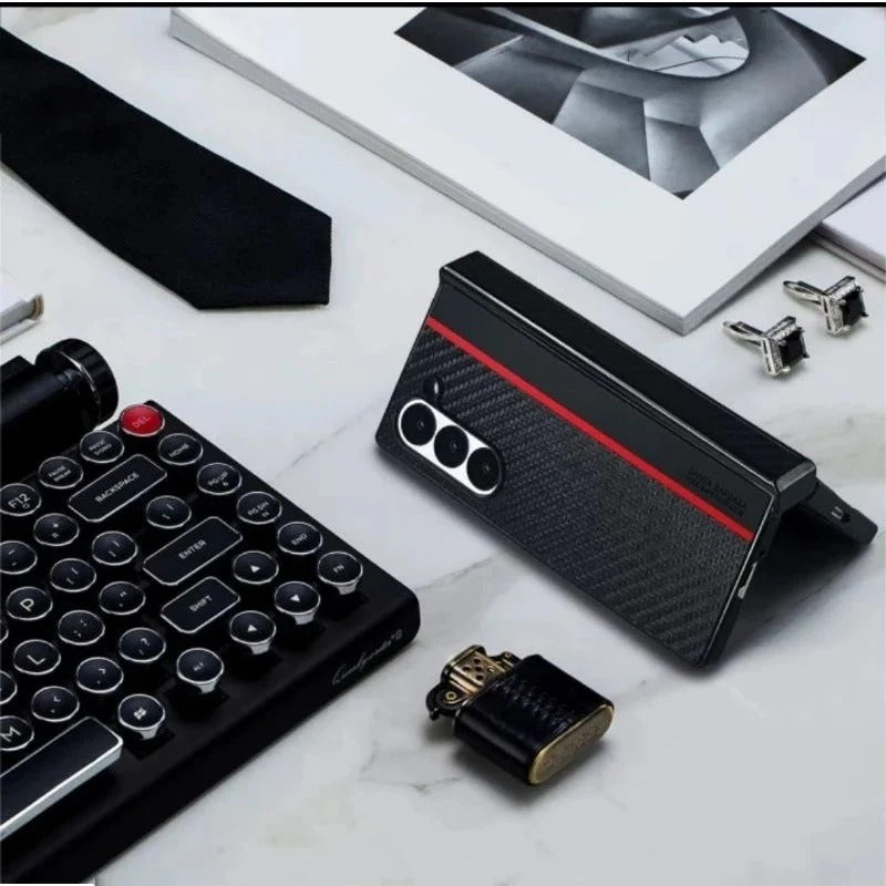 Samsung Galaxy Z Fold7 Original Santa Barbara Polo Hazel Series Leather Case with Hinge Protection & Front Glass - Black