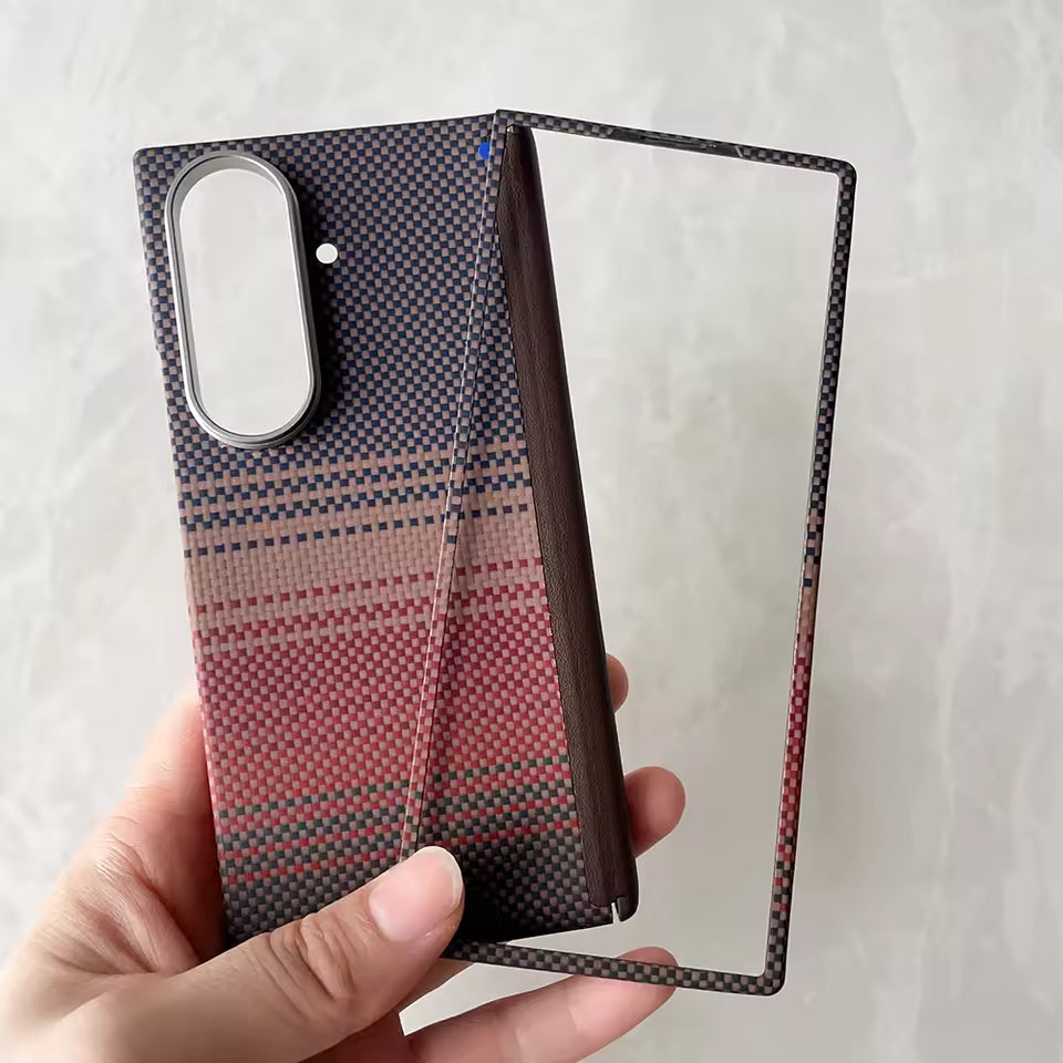 Samsung Galaxy Z Fold7 Slim Carbon Case, 0.6mm Thin Carbon Fiber Case with Magsafe, Hinge Protection & Front Glass - Sunset