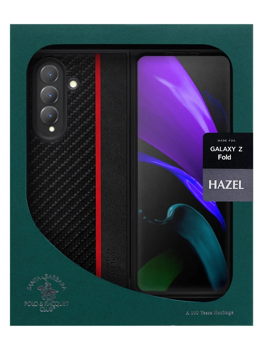Samsung Galaxy Z Fold7 Original Santa Barbara Polo Hazel Series Leather Case with Hinge Protection & Front Glass - Black