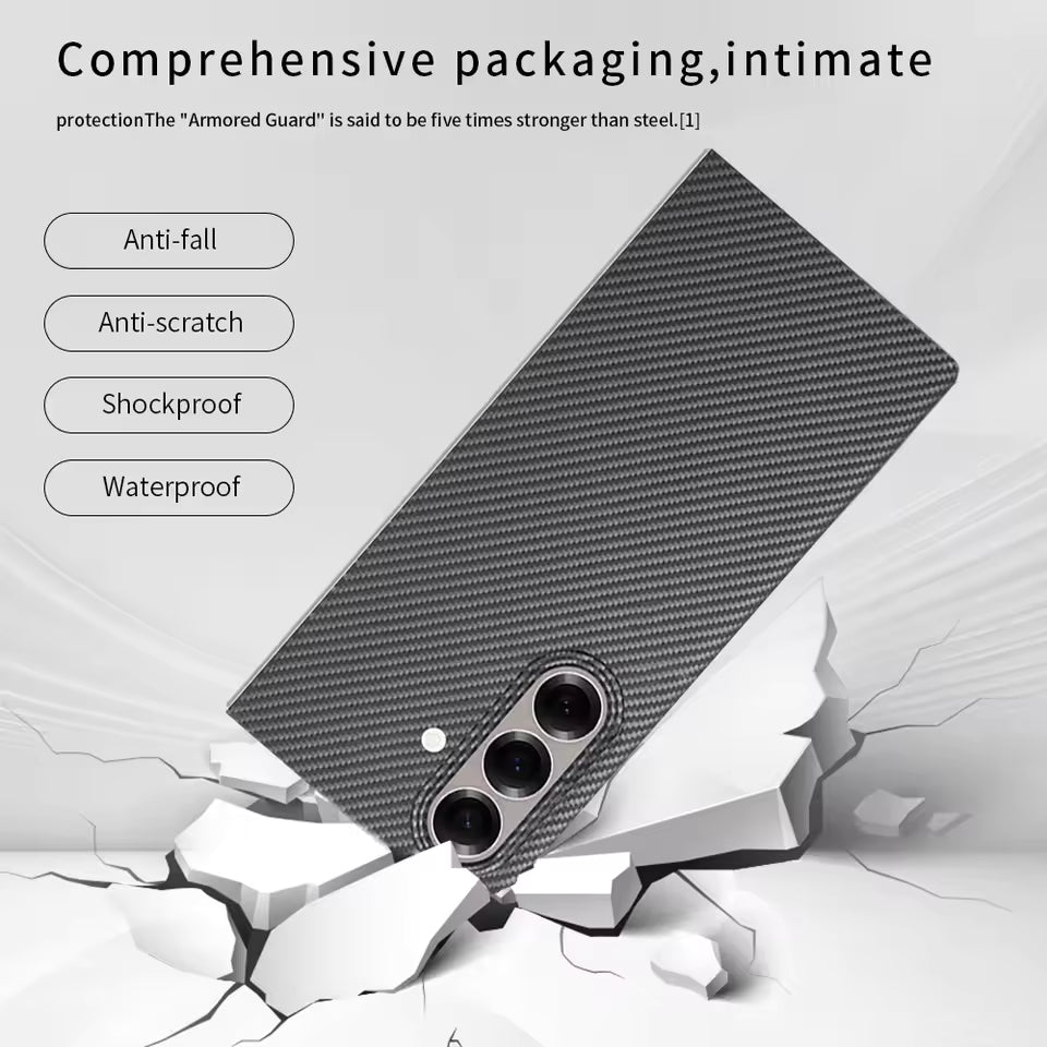 Samsung Galaxy Z Fold7 Slim Carbon Case, 0.6mm Thin Carbon Fiber Case with Magsafe, Hinge Protection & Front Glass - Blue