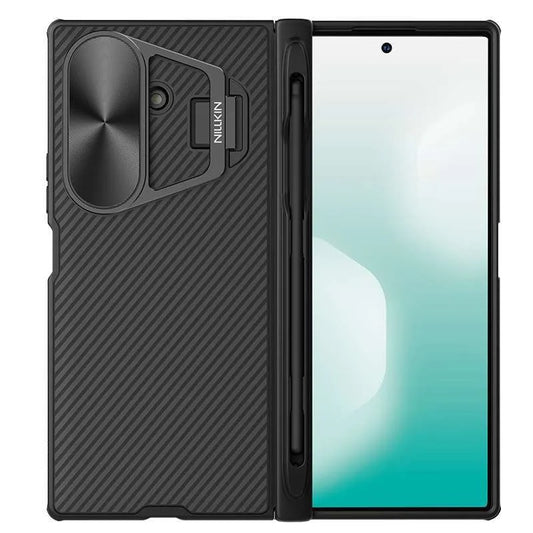 Samsung Galaxy Z Fold7 Nillkin Case, Cam-Shield Prop Series, S-Pen Stylus Hinge Protection, Camera Lens Glass Metal Stand - Black