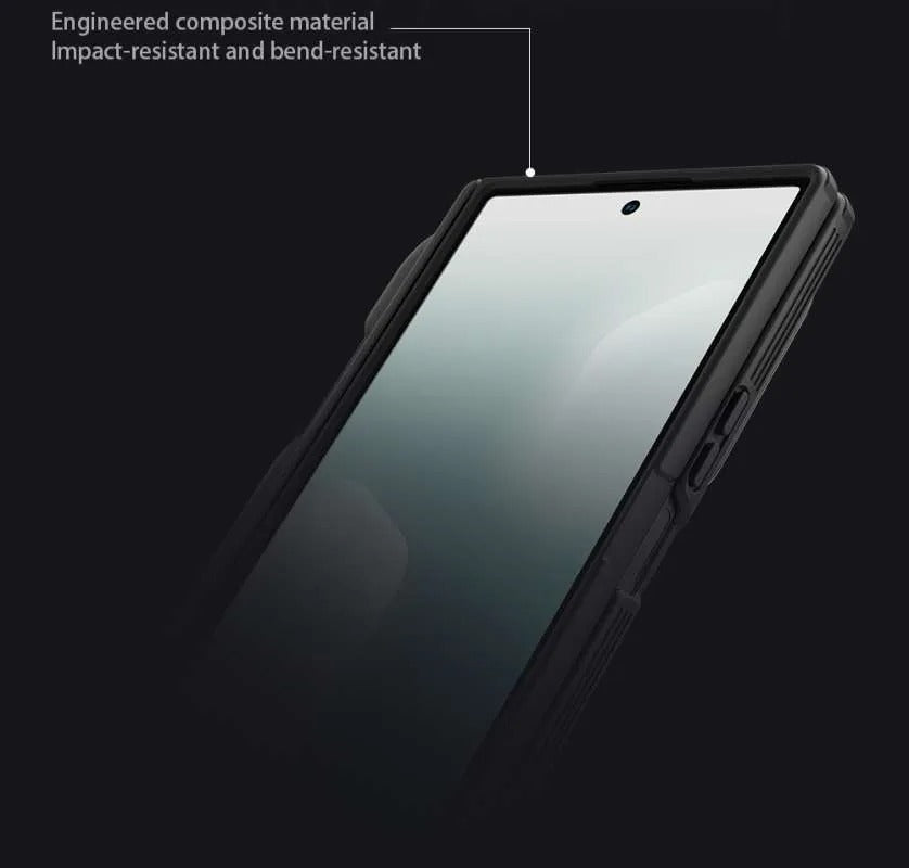 Samsung Galaxy Z Fold7 Nillkin Case, Cam-Shield Prop Series, S-Pen Stylus Hinge Protection, Camera Lens Glass Metal Stand - Black