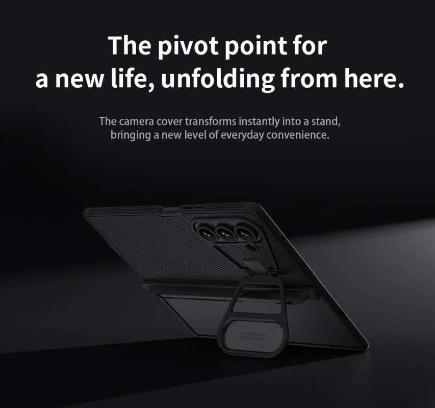 Samsung Galaxy Z Fold7 Nillkin Case, Cam-Shield Prop Series, S-Pen Stylus Hinge Protection, Camera Lens Glass Metal Stand - Black