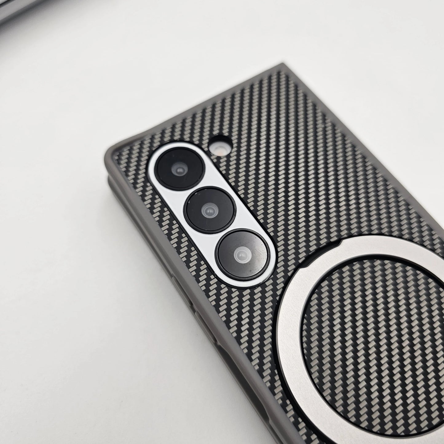 Samsung Galaxy Z Fold7 Carbon Case with Corner Bump and Magnetic Magsafe Ring Kickstand - Grey