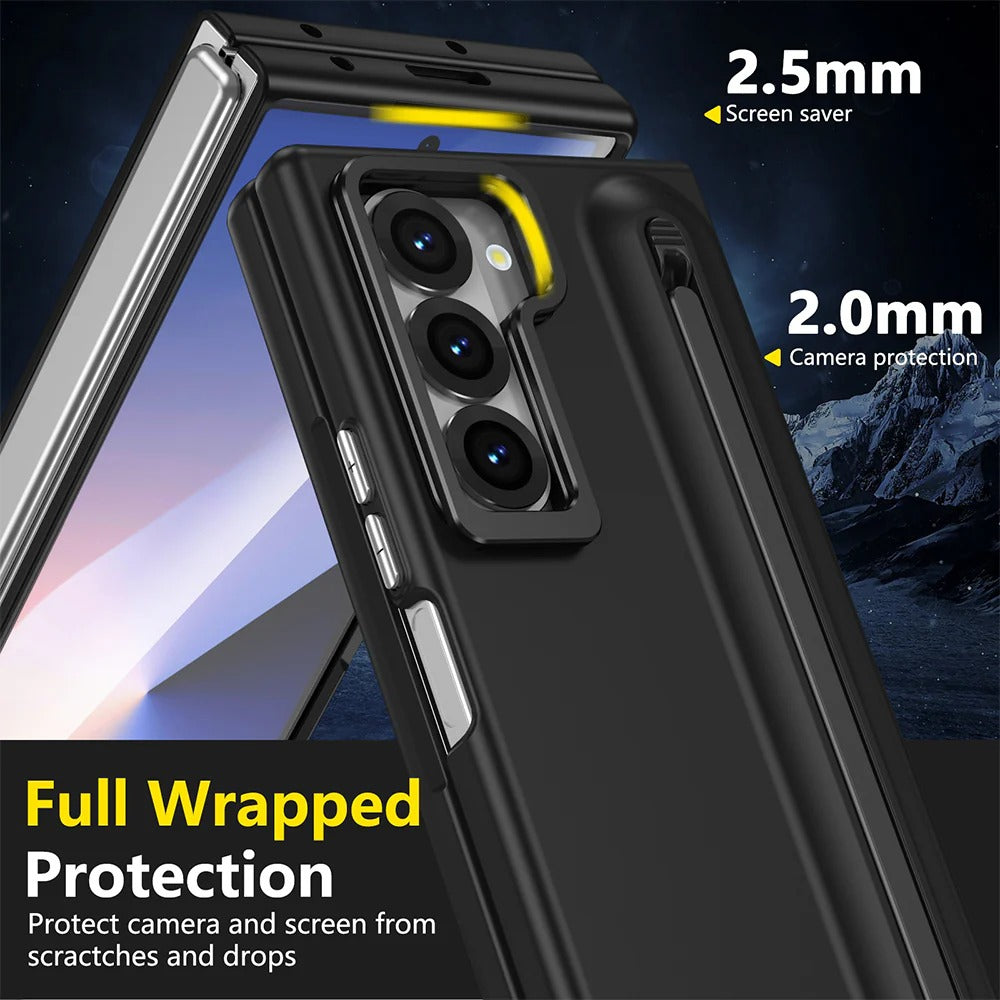 Samsung Galaxy Z Fold7 S-Pen Case, Skin Feel Metal Camera Stand with Front Glass