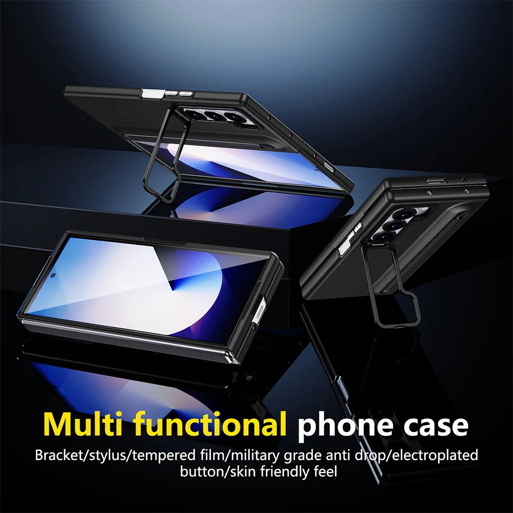 Samsung Galaxy Z Fold7 S-Pen Case, Skin Feel Metal Camera Stand with Front Glass