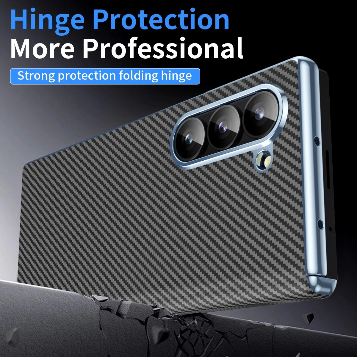 Samsung Galaxy Z Fold7 Carbon Case with Hinge Protection & inbuilt Front Glass - Black