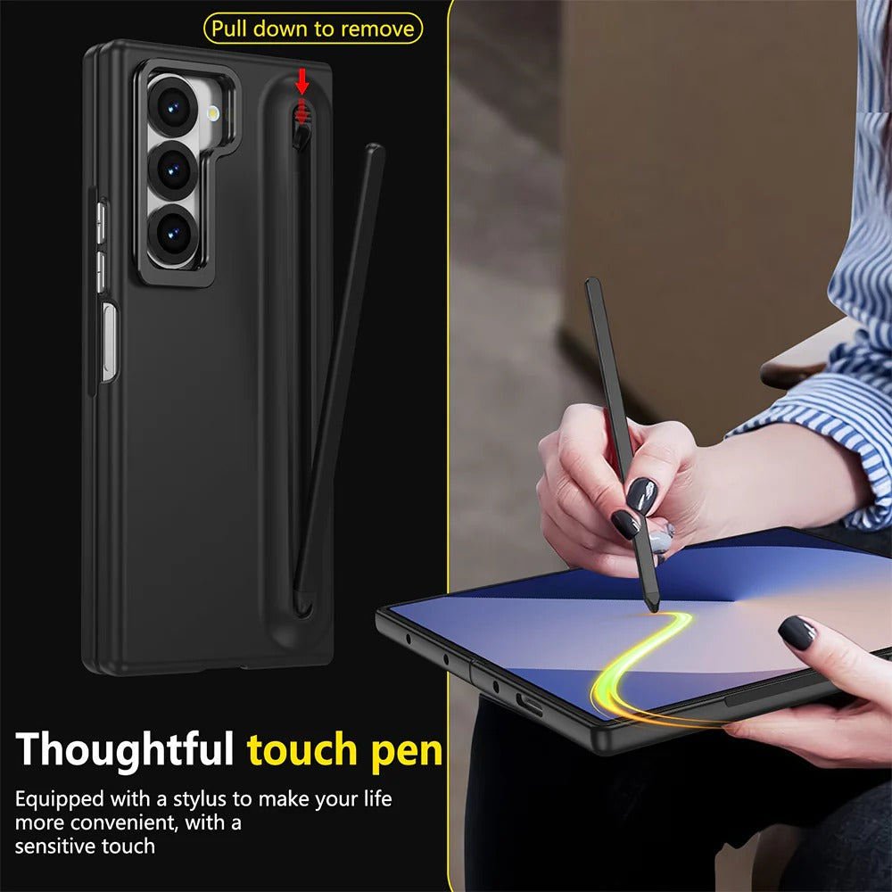 Samsung Galaxy Z Fold7 S-Pen Case, Skin Feel Metal Camera Stand with Front Glass