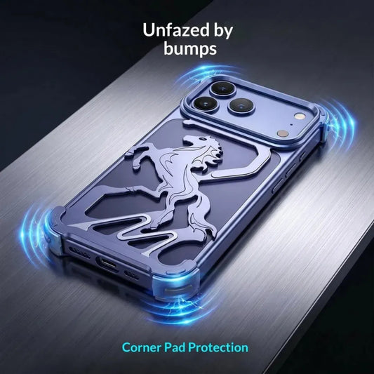 iPhone 18 Pro Max Metal Bumper Case, Frameless Pegasus Horse Hollow Aluminum Alloy Metal Bumper Cover - Wine
