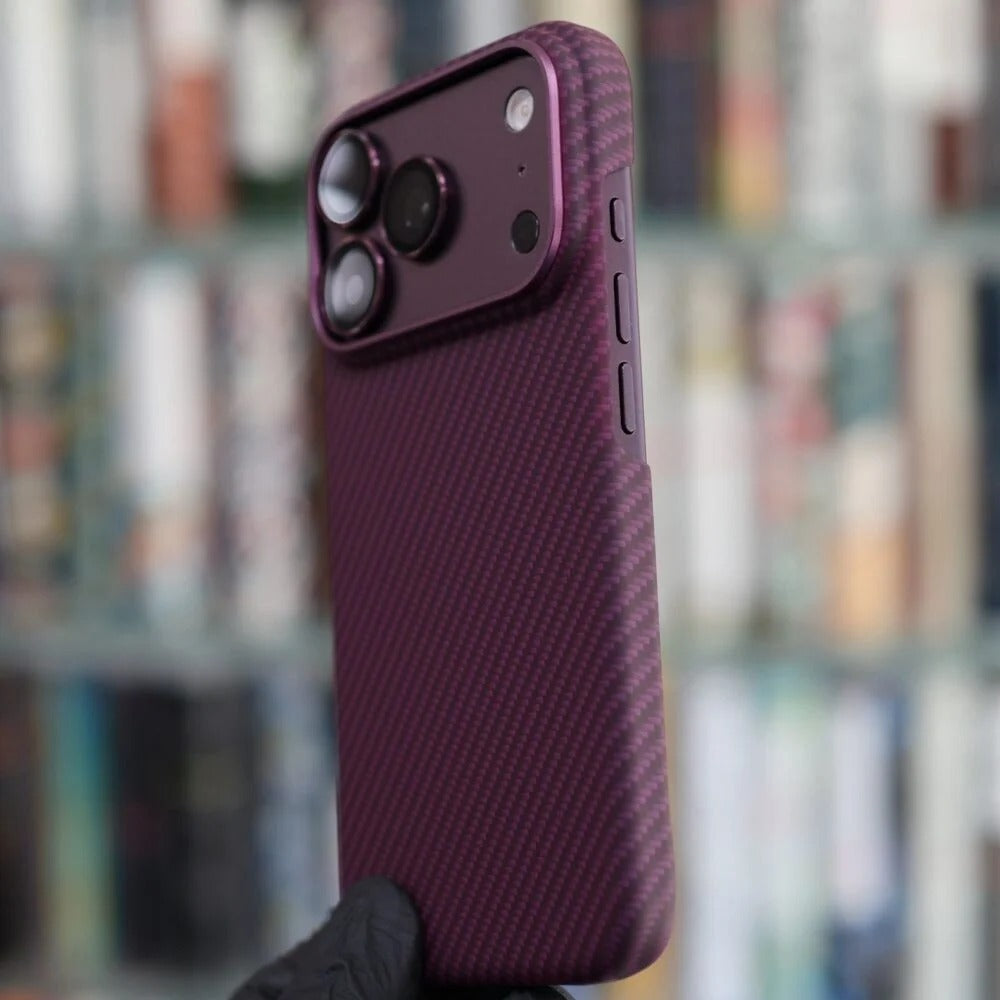 iPhone 18 Pro Carbon Case, 600D Carbon Fiber Texture Hard PC with Magsafe - Wine