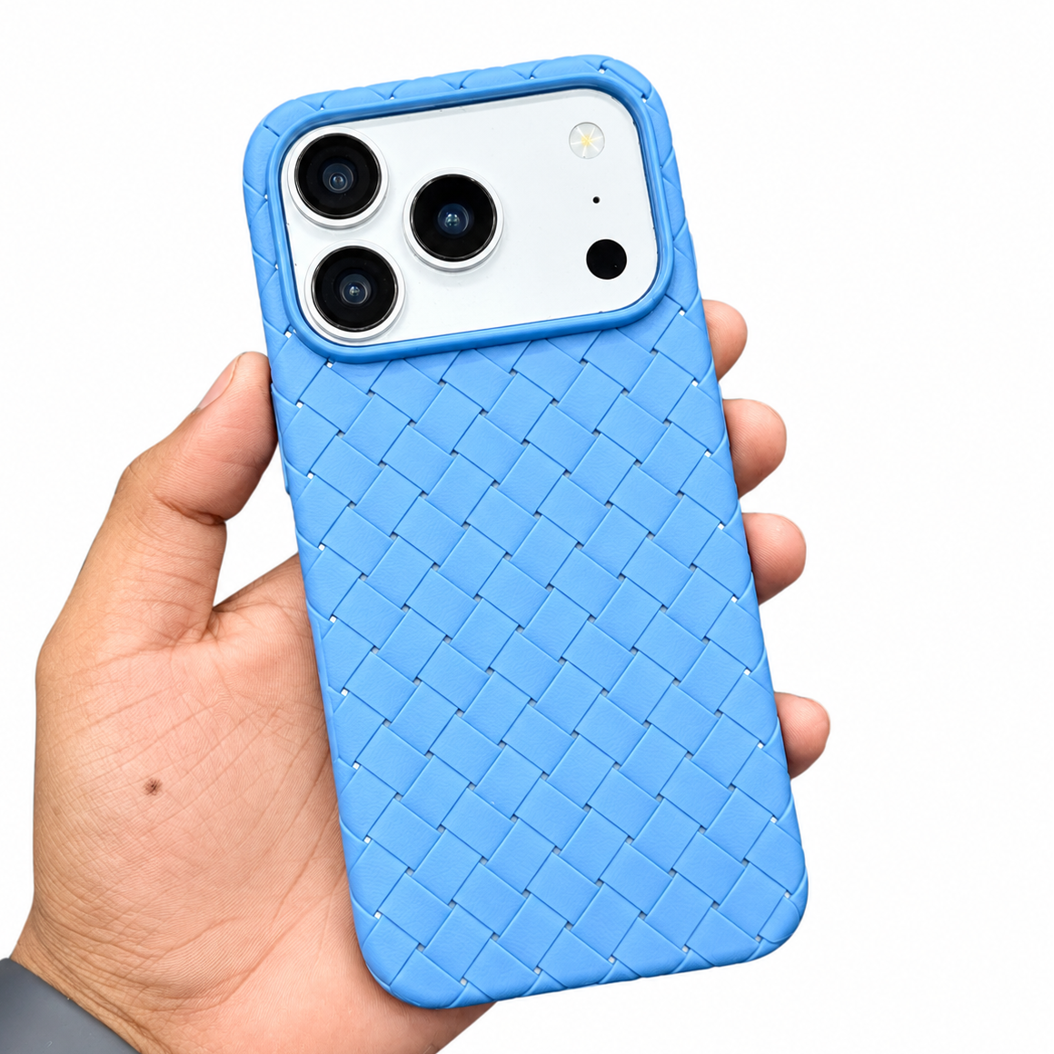 iPhone 18 Pro Max Luxury Weave Breathable Cooling Matte Soft Grid Case - Sky Blue