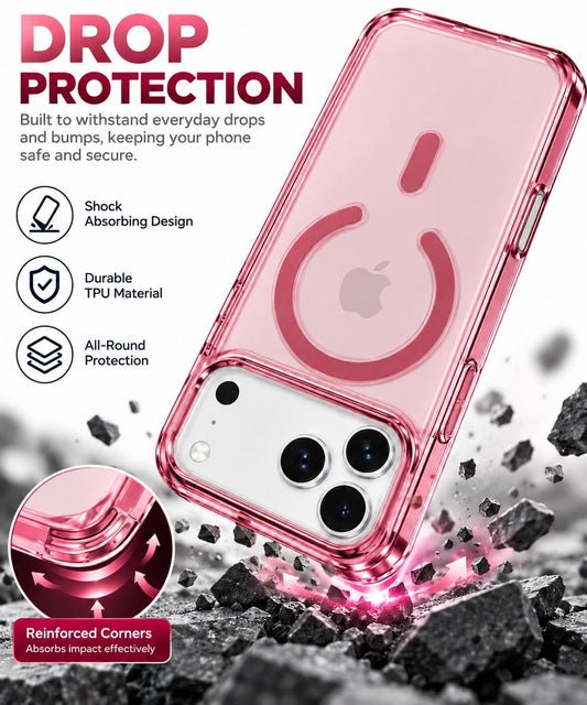 iPhone 18 Pro Max Crystal Clear Semi-Transparent Case Shockproof Cover with Strong N52 Magnetic Magsafe Case - Wine