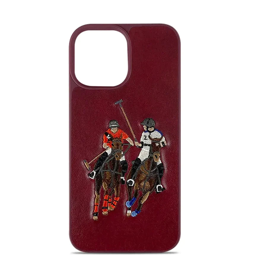 iPhone 13 Luxury 3D Embroided Polo Jockey Series Woven Leather Case