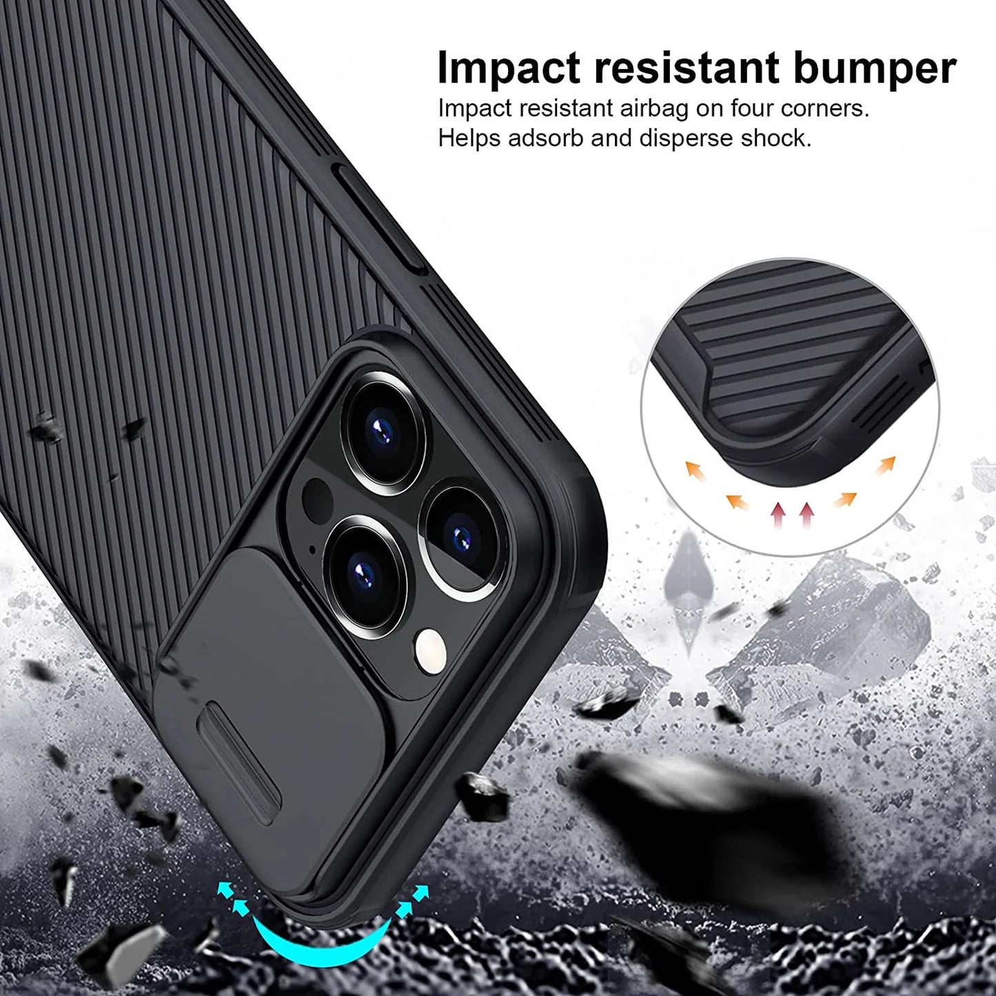 iPhone 14 Nilkin CamShield Pro Camera Open Close All Side Protection Case- Black