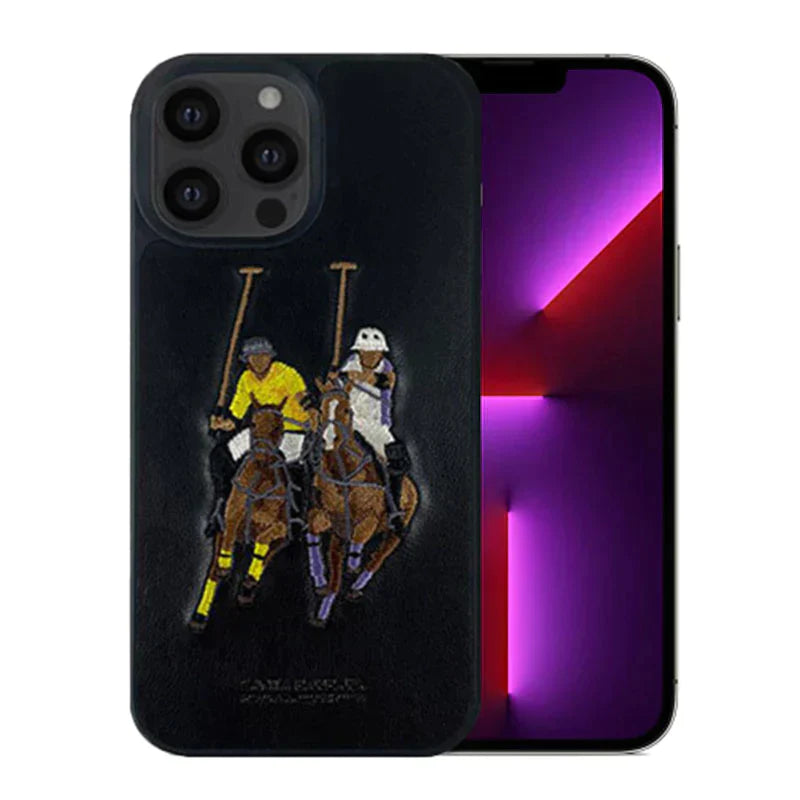 iPhone 14 Pro Luxury 3D Embroided Polo Jockey Series Woven Leather Case