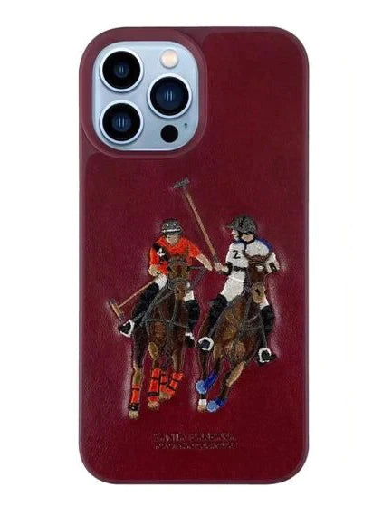 iPhone 14 Pro Luxury 3D Embroided Polo Jockey Series Woven Leather Case