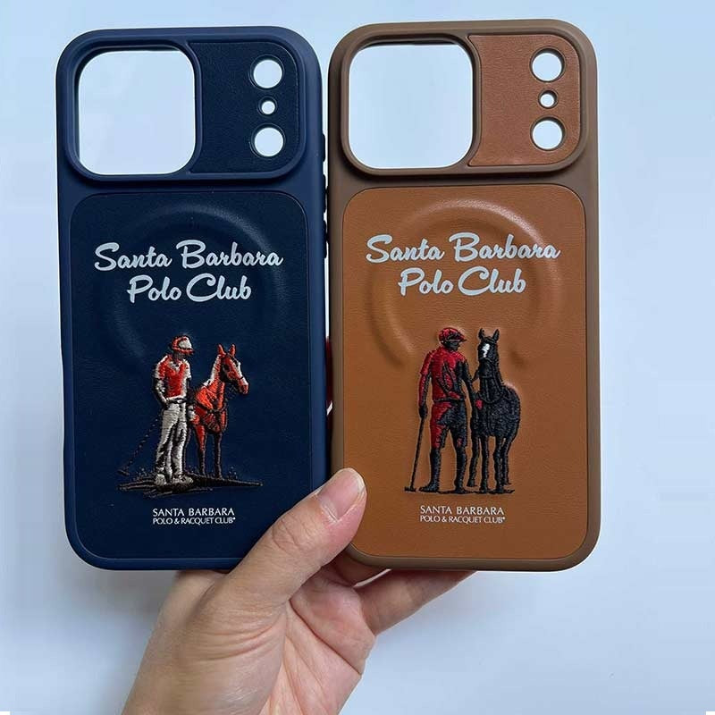 iPhone 17 Pro Max Genuine Leather Original Santa Barbara Polo Club Questa Series Case with Magsafe - Navy Blue