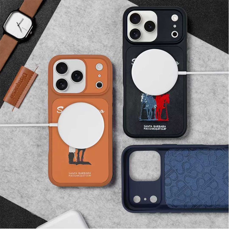 iPhone 17 Pro Max Genuine Leather Original Santa Barbara Polo Club Questa Series Case with Magsafe - Orange
