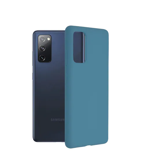 Samsung Galaxy S20 Silicon Case Liquid Silicon Inner Fabric with Logo-Light Blue