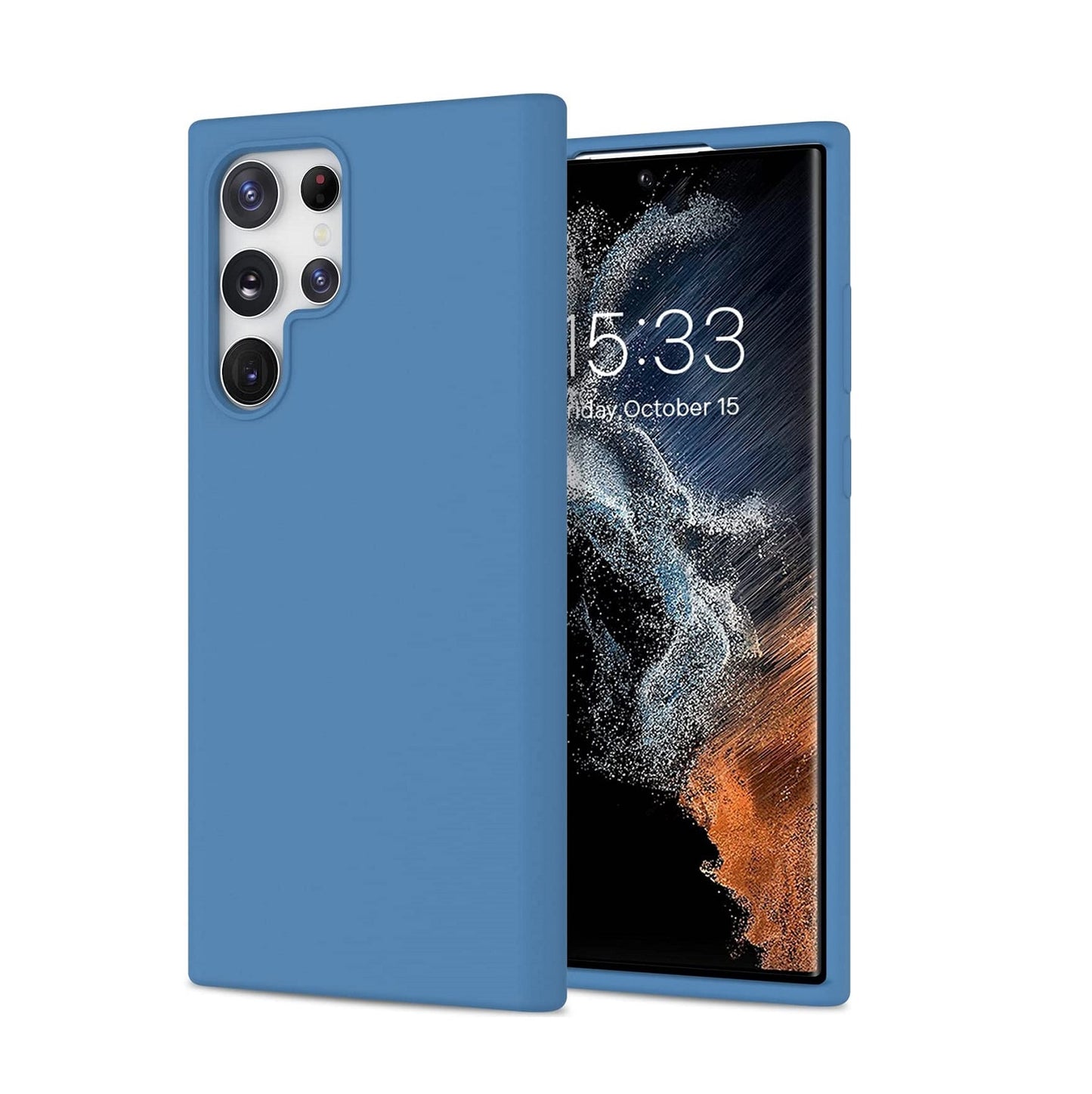 Samsung Galaxy S23 Ultra Silicon Case Liquid Silicon Inner Fabric with Logo-Light Blue