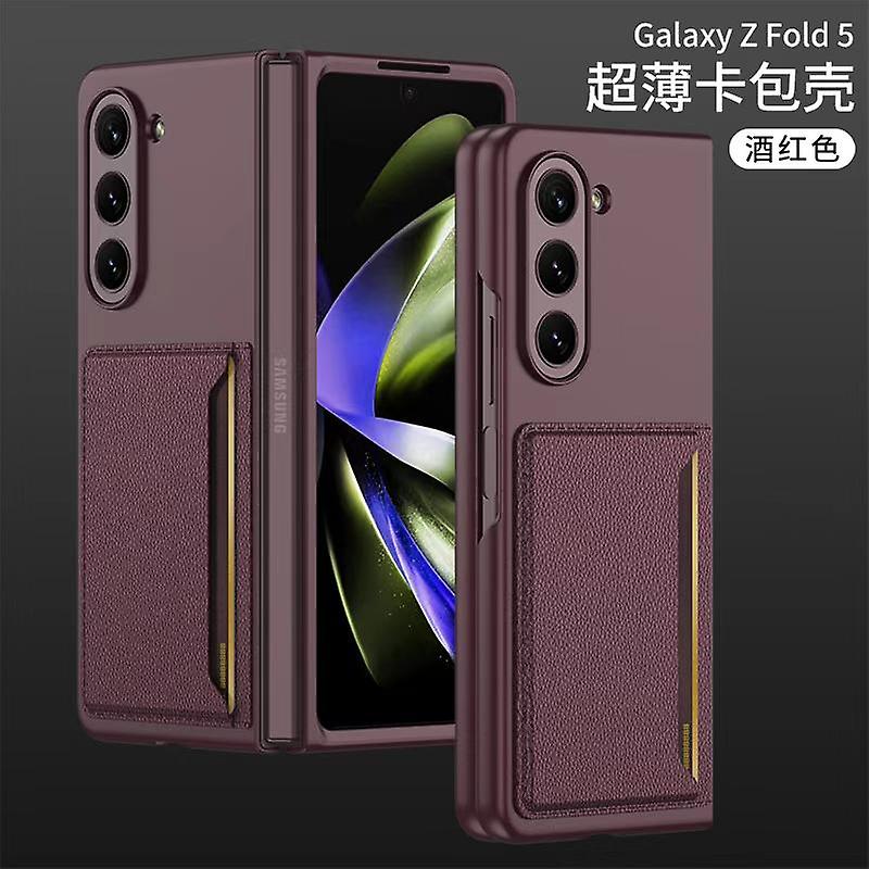 Samsung Galaxy Z Fold 5  PU Leather Card Holder Case-Maroon