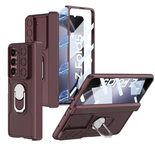 Samsung Galaxy Z Fold 5  Ring Holder Magnetic Hinge Screen Protector  Rugged Protective Case-Maroon