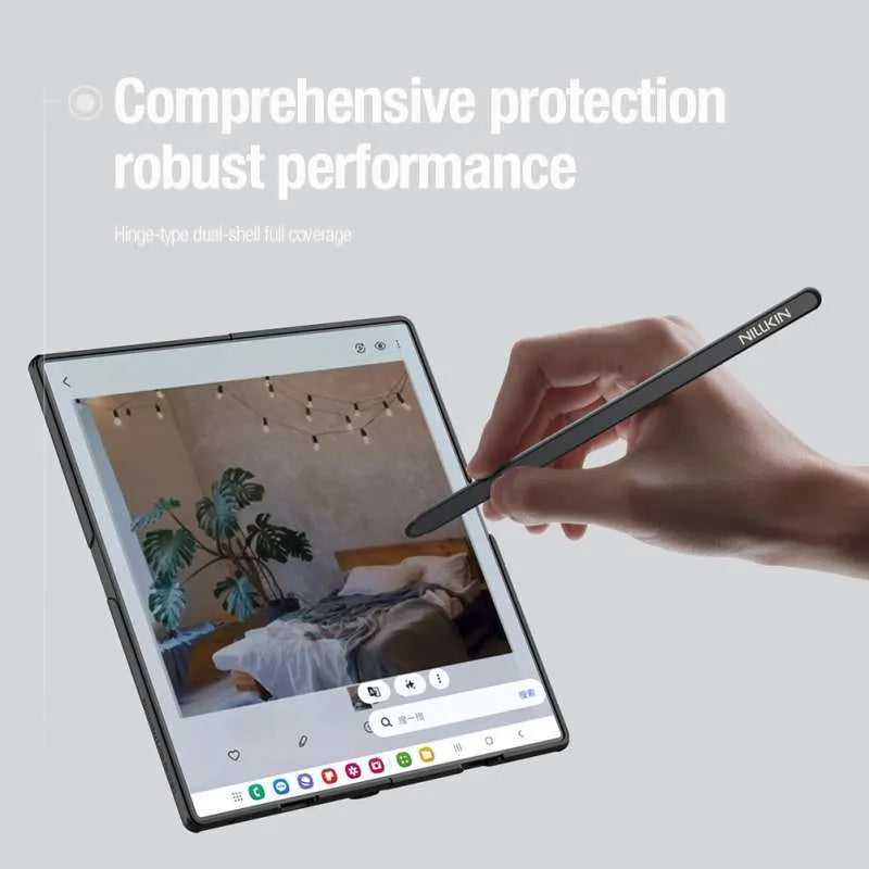 Samsung Galaxy Z Fold7 Nillkin Case, Cam-Shield Prop Series, S-Pen Stylus Hinge Protection, Camera Lens Glass Metal Stand - Black