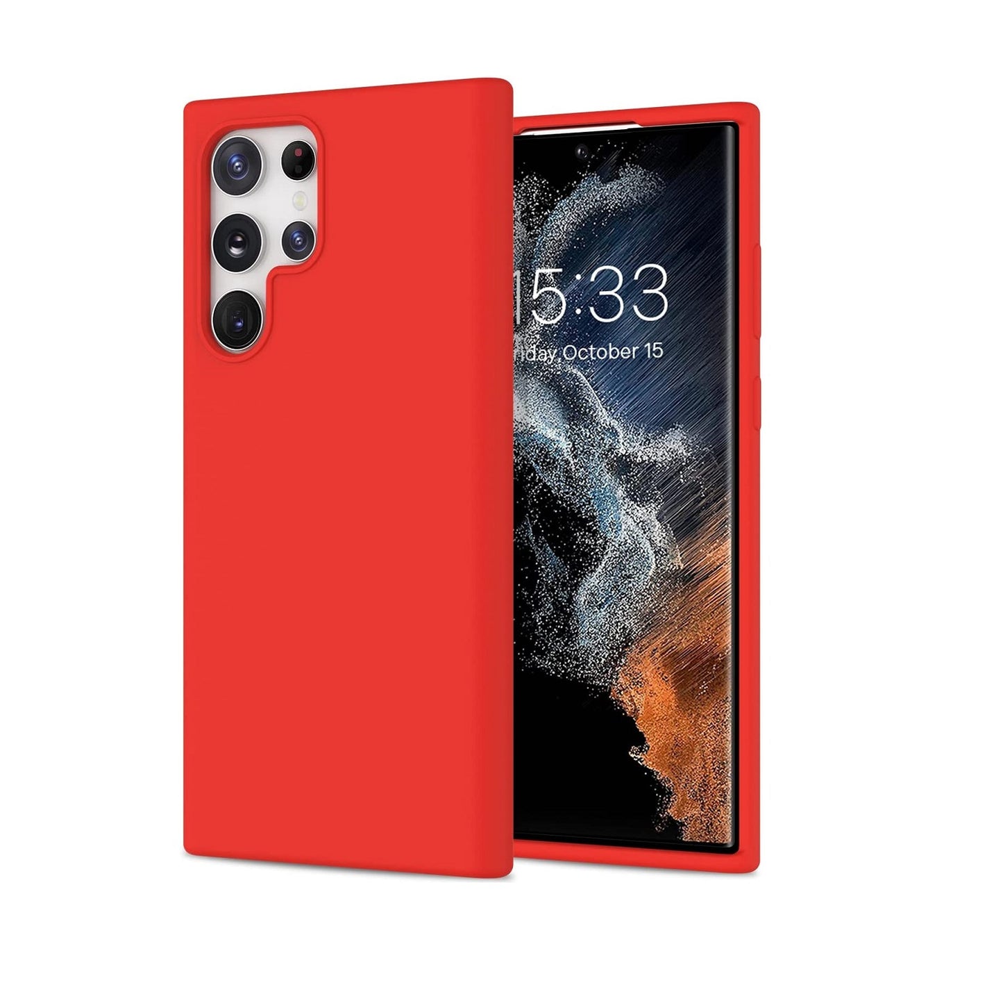 Samsung Galaxy S22 Ultra Silicon Case Liquid Silicon Inner Fabric with Logo-Red