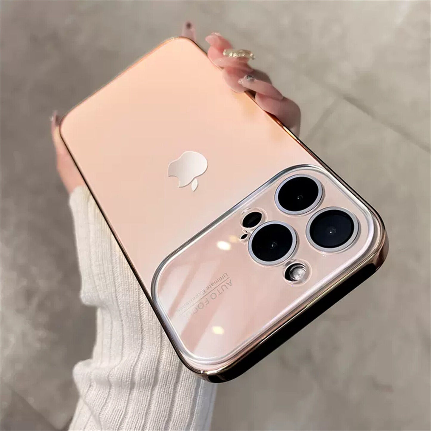 iPhone 14 Plus Full Lens Glass Case With Logo- Gold