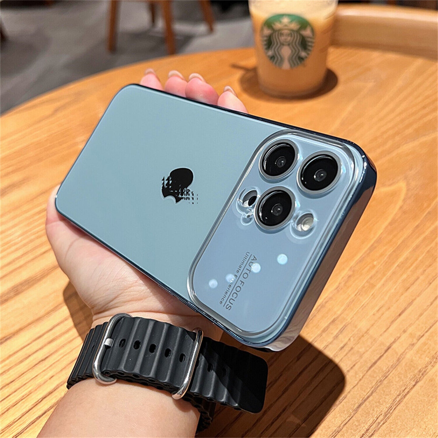 iPhone 14 Plus Full Lens Glass Case With Logo- Sierra Blue