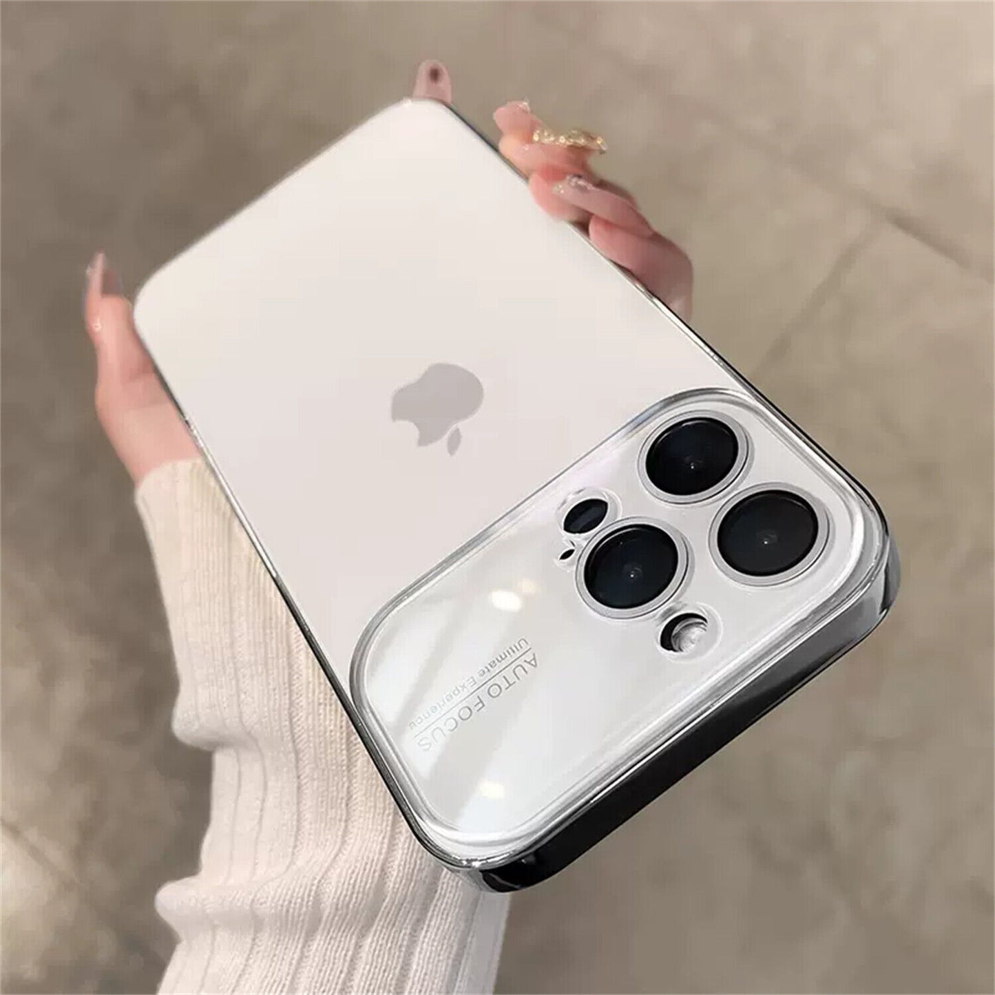iPhone 15 Full Lens Glass Case With Logo- White