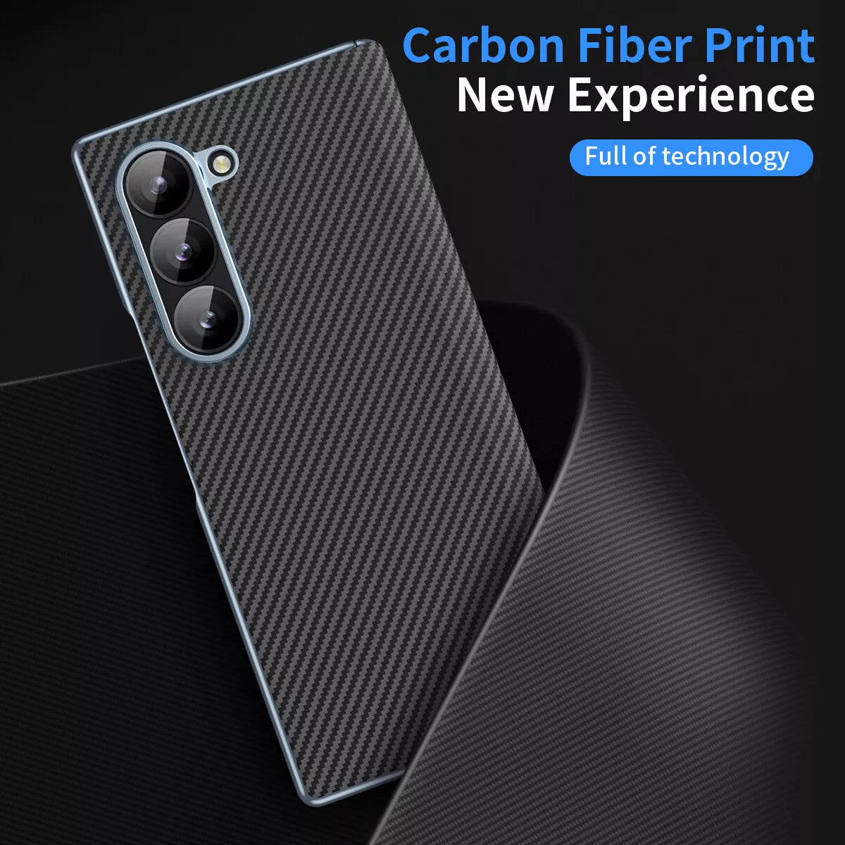 Samsung Galaxy Z Fold 6 Leather Carbon Textured Electroplated Case with Hinge Protection & Front Glass