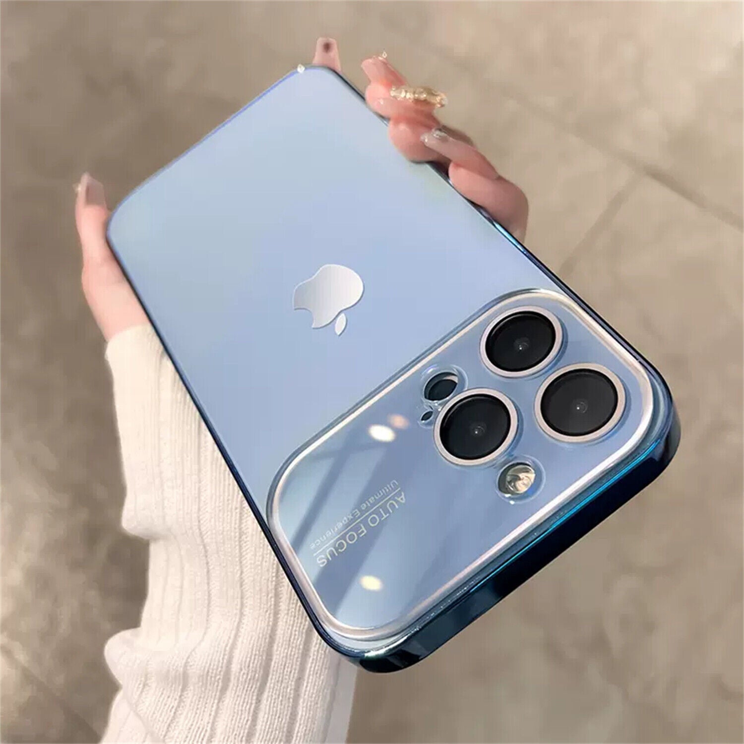 iPhone 15 Full Lens Glass Case With Logo- Sierra Blue