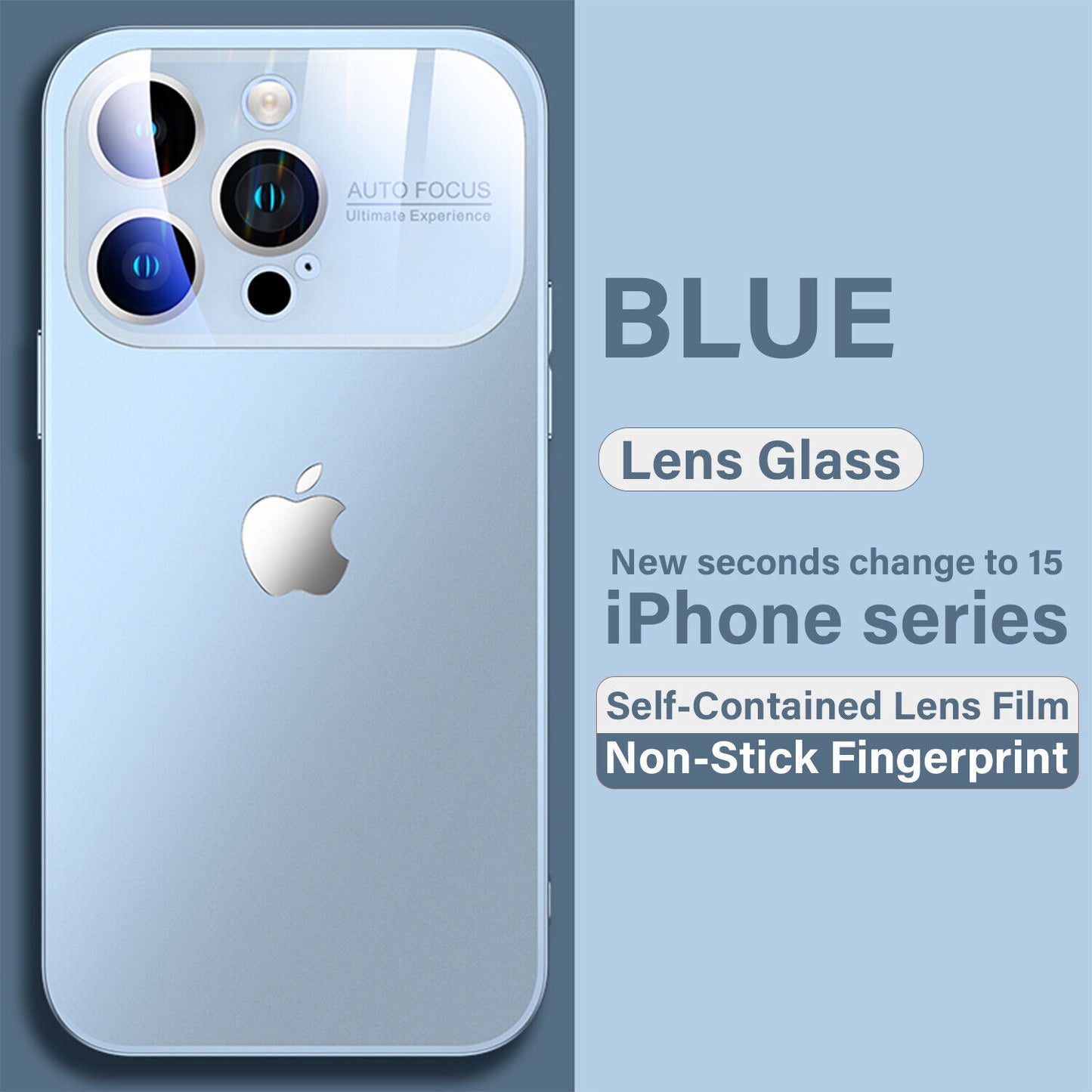 iPhone 14 Plus Full Lens Glass Case With Logo- Sierra Blue