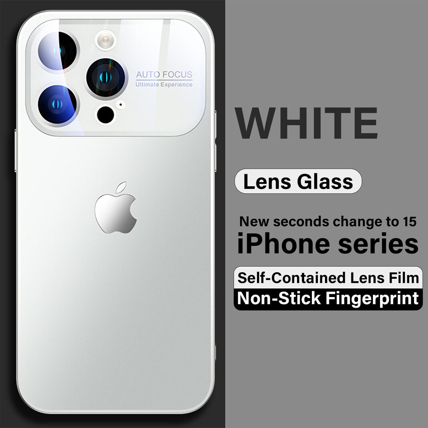 iPhone 15 Plus Full Lens Glass Case With Logo- White