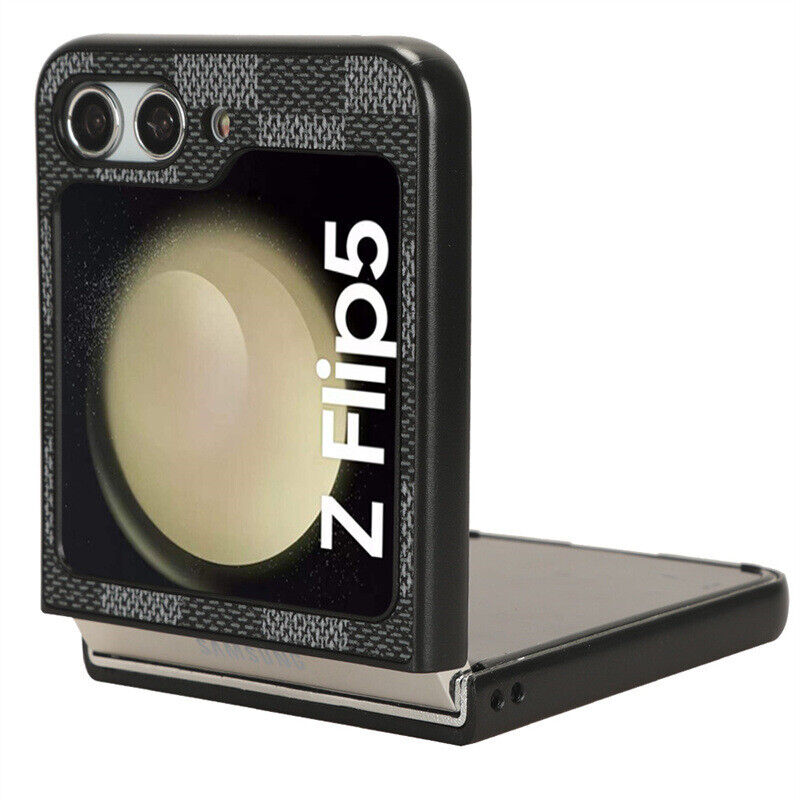 Samsung Galaxy Z Flip 5 Check Pattern Leather Back Case-Black