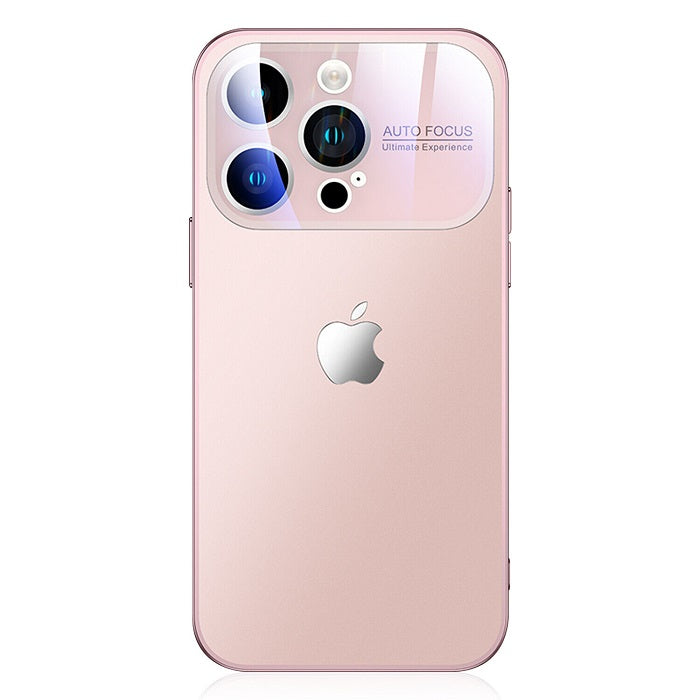 iPhone 15 Full Lens Glass Case With Logo- Pink