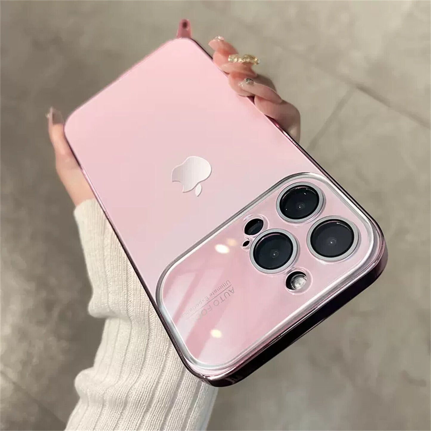 iPhone 15 Full Lens Glass Case With Logo- Pink