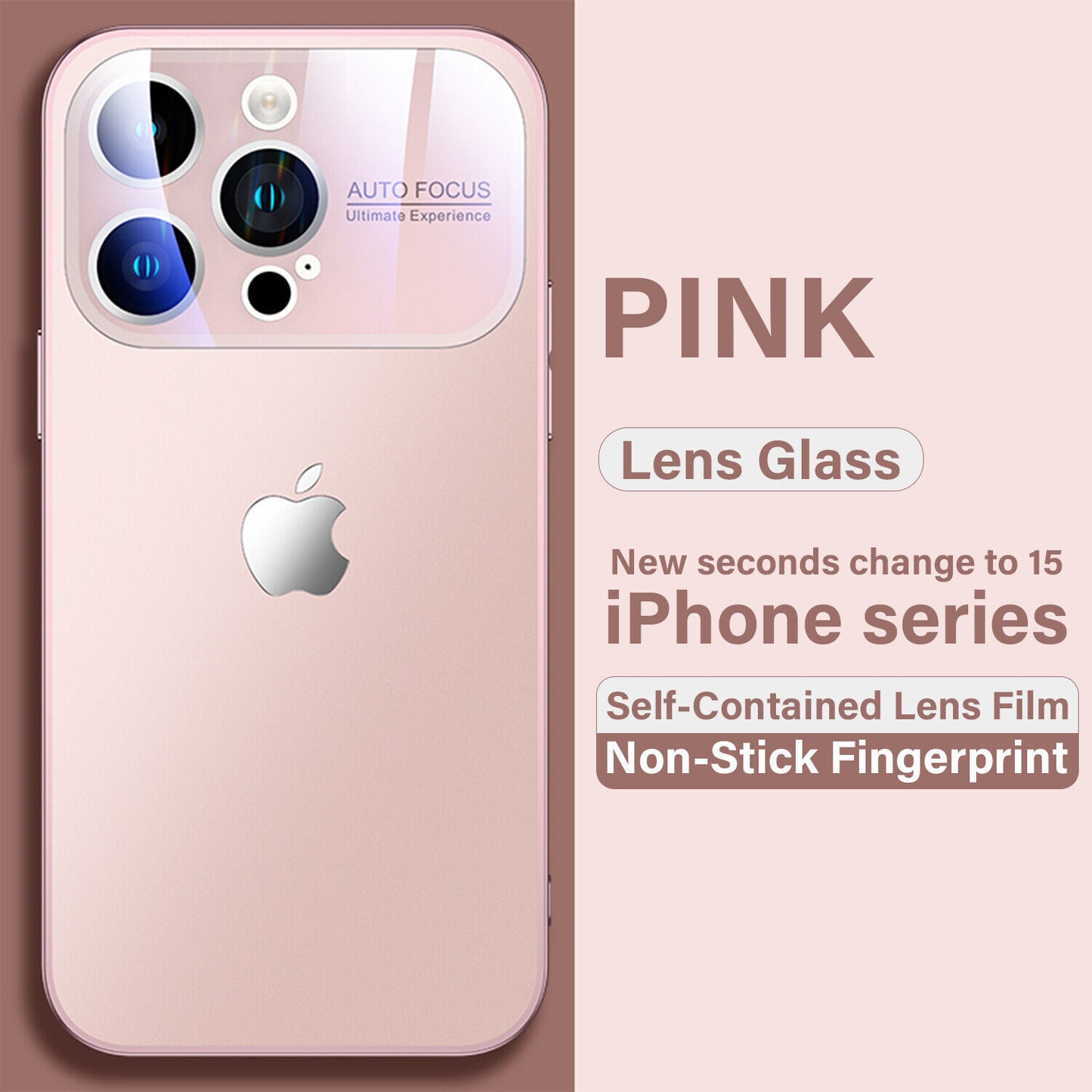 iPhone 15 Full Lens Glass Case With Logo- Pink