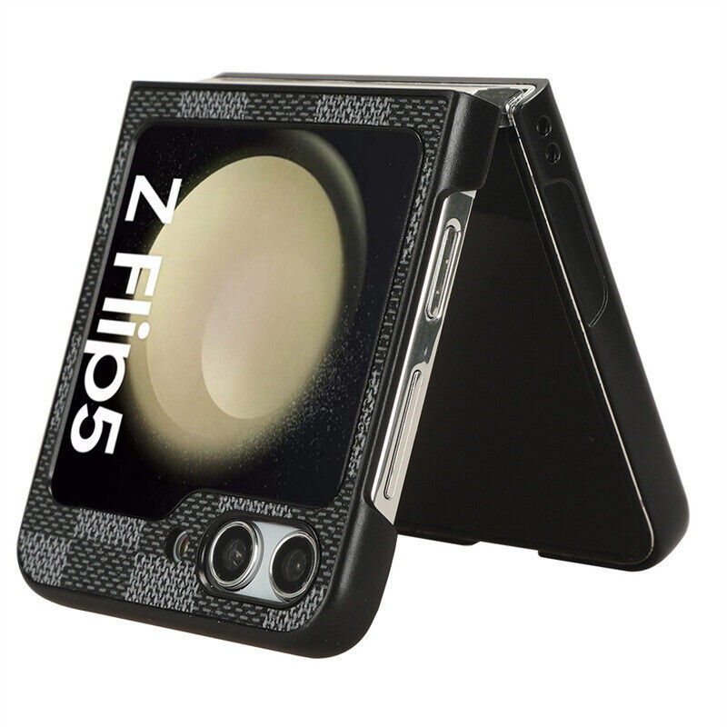 Samsung Galaxy Z Flip 5 Check Pattern Leather Back Case-Black